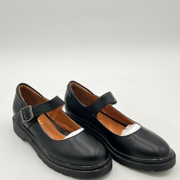 YDN Black Round Toe Mary Jane Platform Adjustable Single Ankle Strap Buckle Pump - Picture 4 of 8